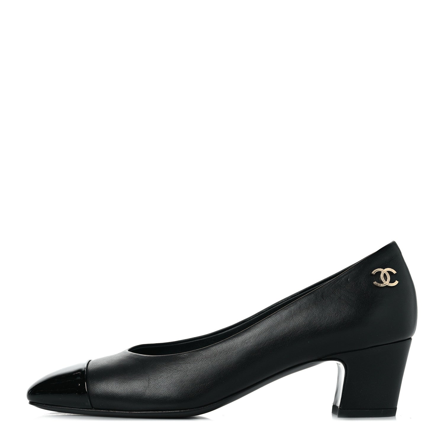 Chanel Lambskin Patent Calfskin Cap Toe CC Pumps 37 Black 1 of 8
