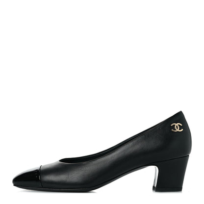 Chanel Lambskin Patent Calfskin Cap Toe CC Pumps 37 Black 1 of 8