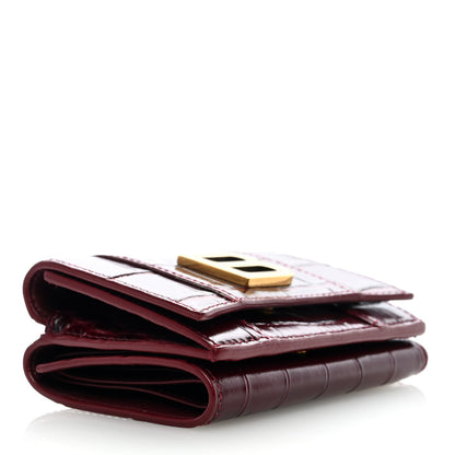 Balenciaga Shiny Calfskin Crocodile Embossed Mini Hourglass Wallet Dark Red 4 of 7