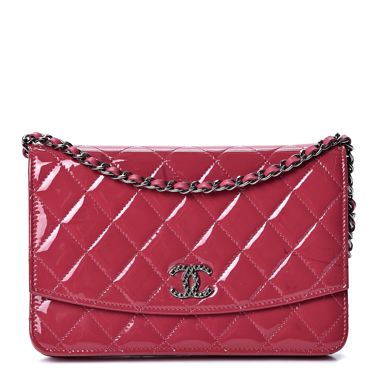 Patent Quilted Brilliant Wallet On Chain WOC Dark Pink