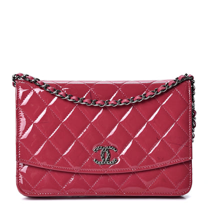 Chanel Patent Quilted Brilliant Wallet On Chain WOC Dark Pink 1 of 12