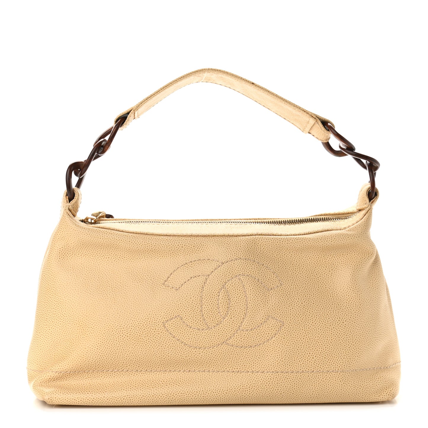 Caviar CC Wood Chain Hobo Beige