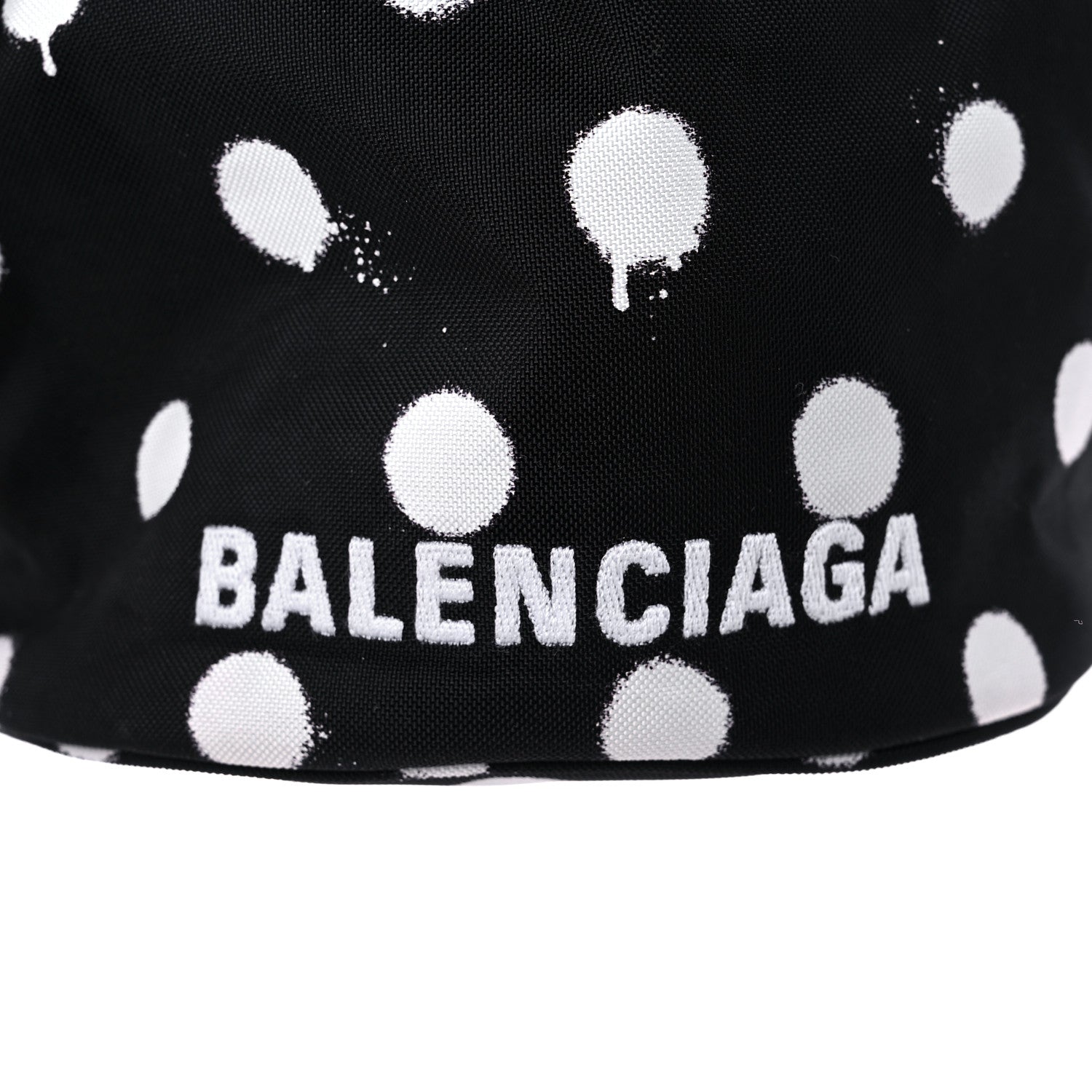 Balenciaga Recycled Sport Nylon Polka Dot Logo Embroidered Wheel Drawstring Bucket Bag Black White 9 of 9