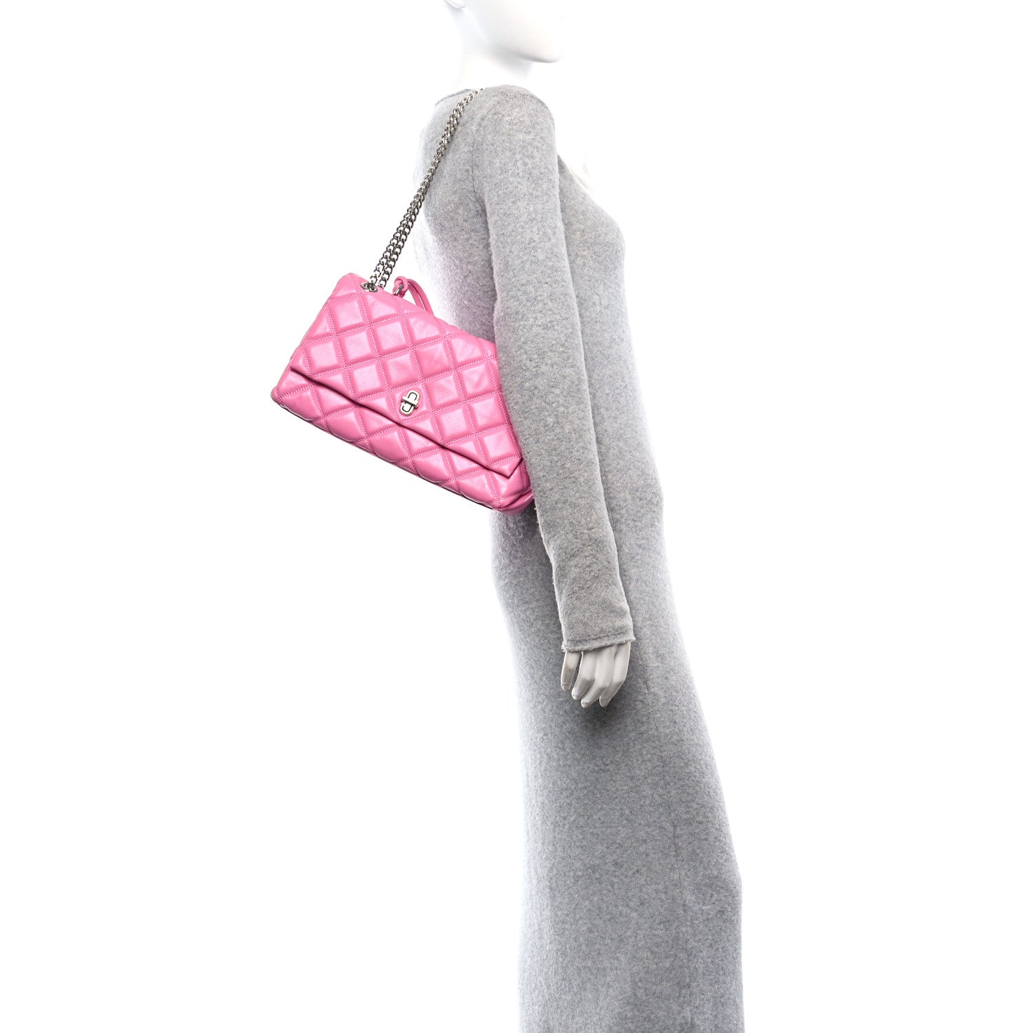 Marc Jacobs Lambskin Quilted Dual Convertible Medium Shoulder Bag Bow Pink 2 of 10