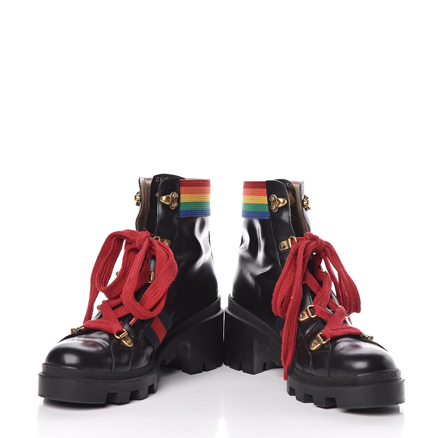 Calfskin Rainbow Trip Lace Up Combat Boots 39.5 Black