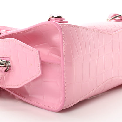 Balenciaga Semi Shiny Calfskin Crocodile Embossed Neo Classic Silver Hardware Mini City Pink 10 of 11