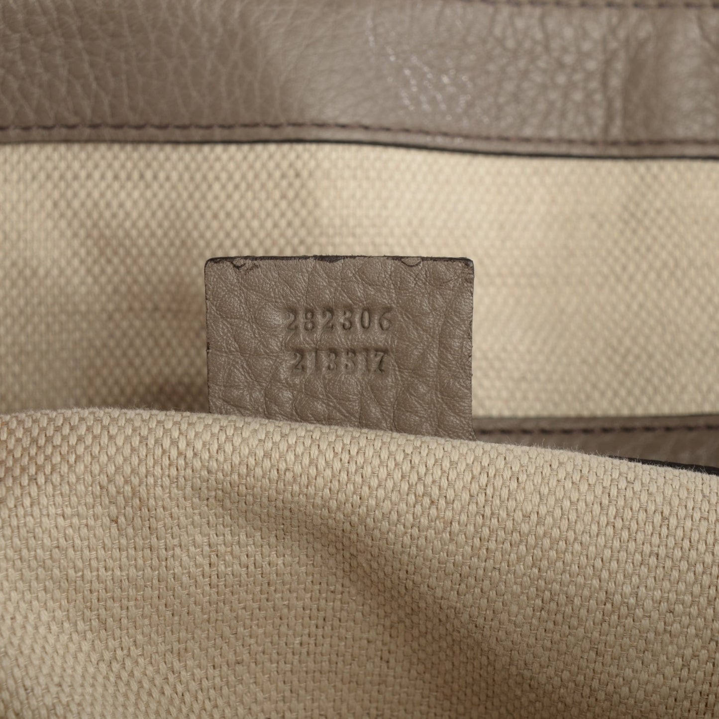 Pebbled Calfskin Large Soho Top Handle Bag Taupe