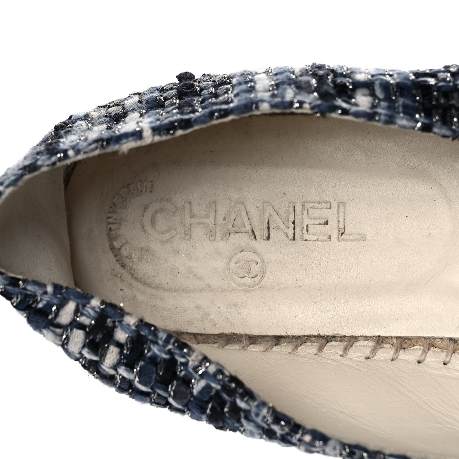 Chanel Metallic Tweed Lambskin CC Espadrilles 42 Blue Black Silver 8 of 11