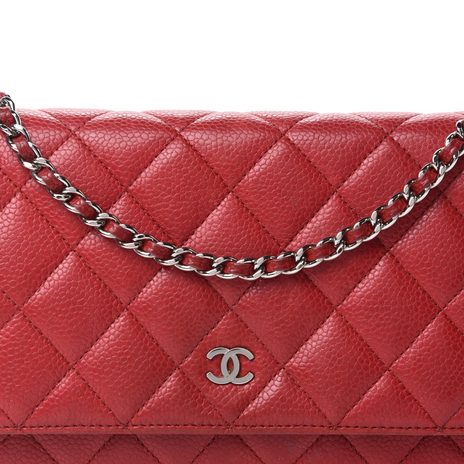 Chanel Caviar Quilted Wallet On Chain WOC Dark Red 15 of 16