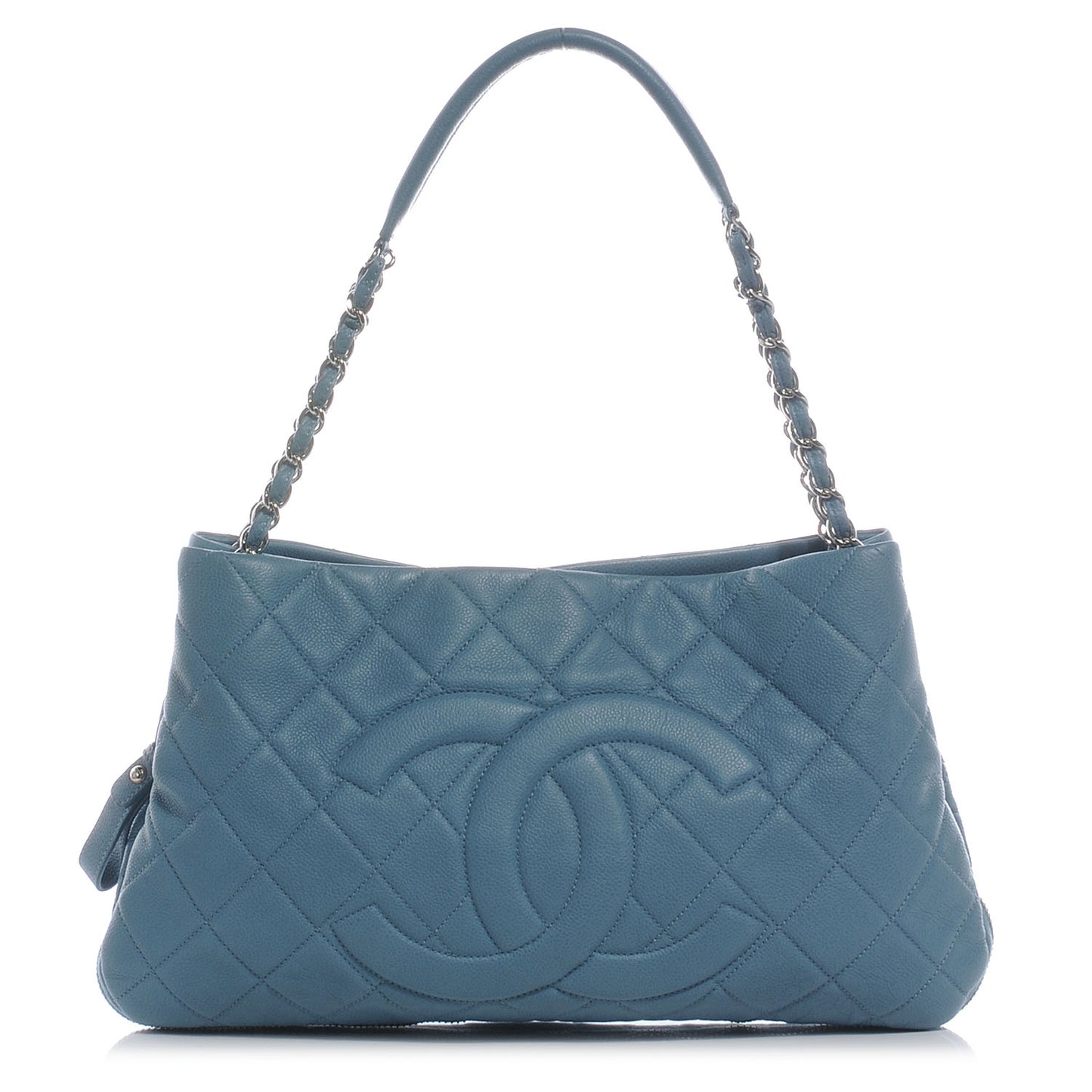 Caviar Expandable Zip Shoulder Bag Blue