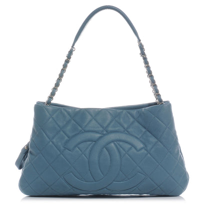Chanel Caviar Expandable Zip Shoulder Bag Blue 1 of 7