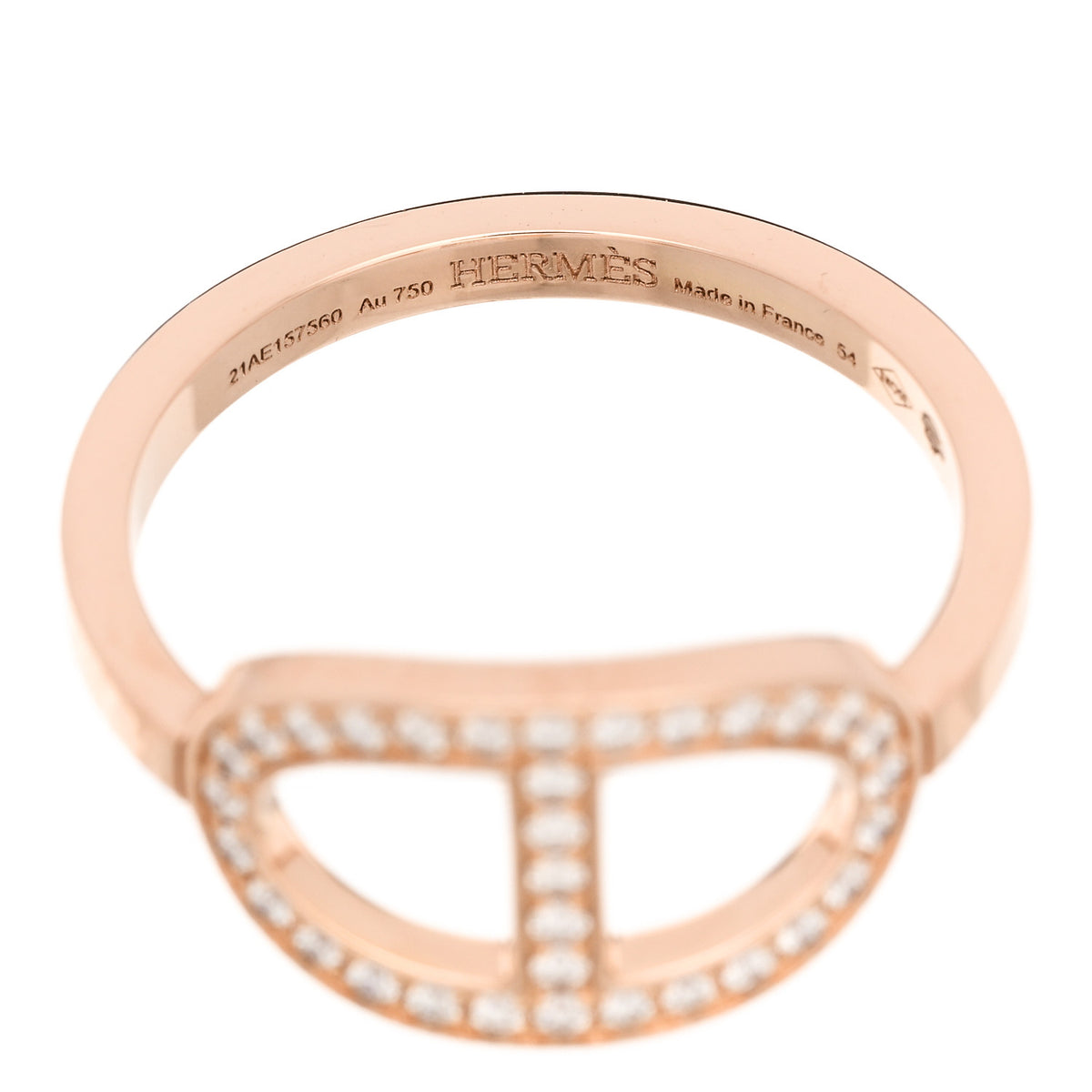 Hermes 18K Rose Gold Diamond MM Chaine d'Ancre Contour Ring 54 7 4 of 5