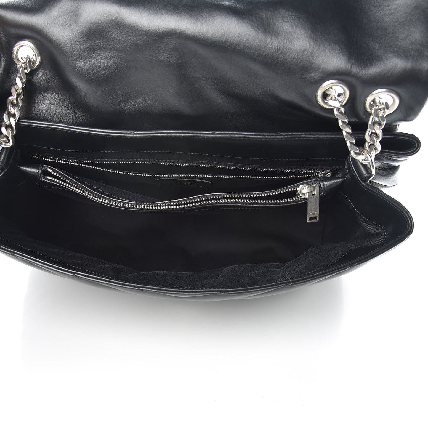 Calfskin Y Quilted Monogram Large Loulou Chain Satchel Black