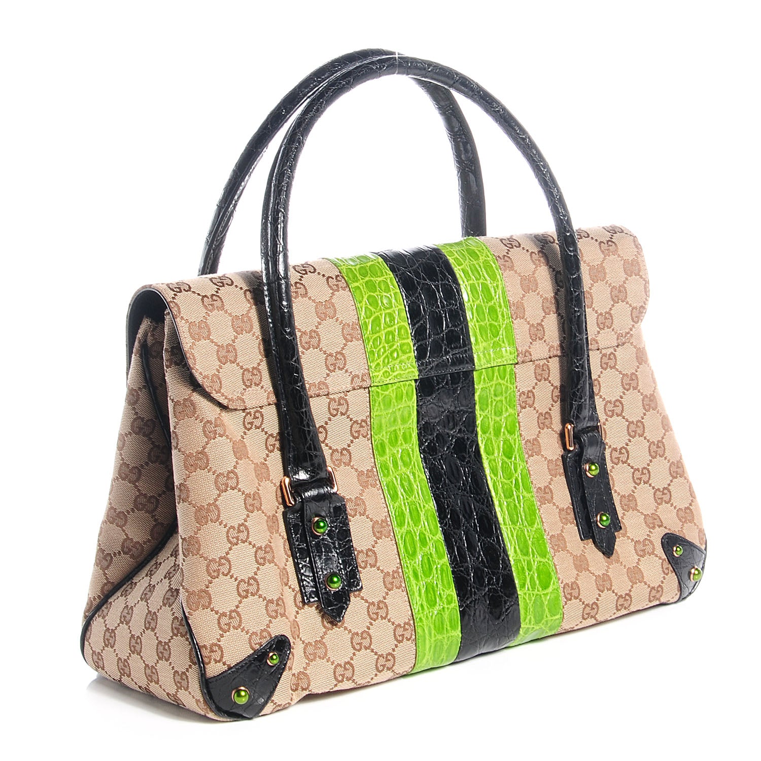 Gucci Crocodile Web Monogram Tom Ford Dragon Tote Dark Brown Green 3 of 7
