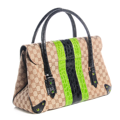 Gucci Crocodile Web Monogram Tom Ford Dragon Tote Dark Brown Green 3 of 7