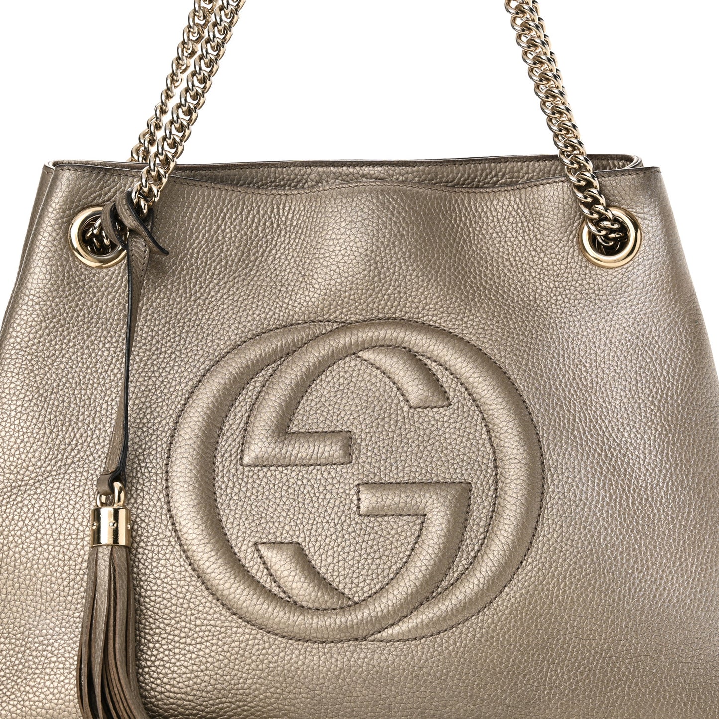 Metallic Pebbled Calfskin Medium Soho Chain Shoulder Bag Sasso