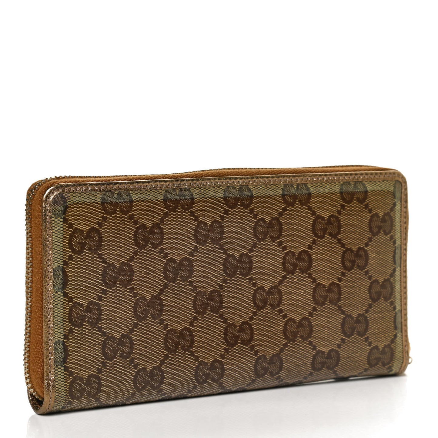 Crystal Monogram Metal Bar Zip Around Wallet Gold