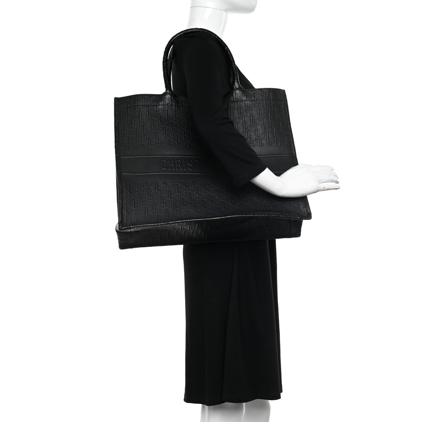 Oblique Calfskin Embossed Large Book Tote Black
