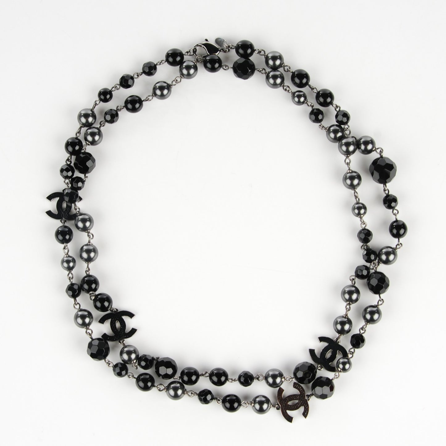 Ruthenium Beaded CC Long Necklace Black