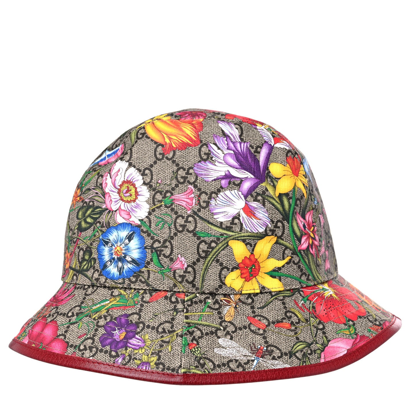 GG Supreme Monogram Flora Fedora Hat S Red