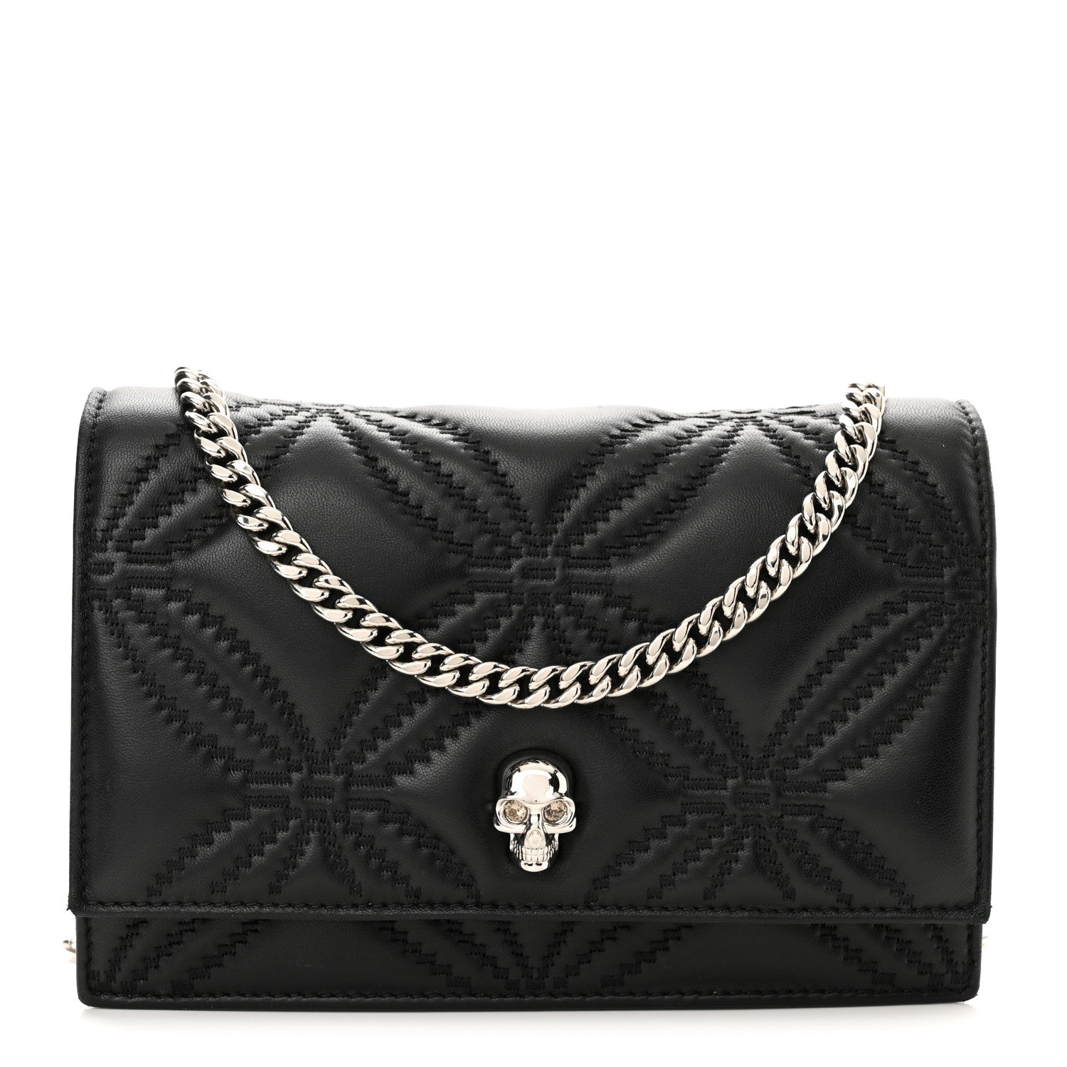 Alexander McQueen Lambskin Floral Stitched Skull Mini Crossbody Bag Black 1 of 9