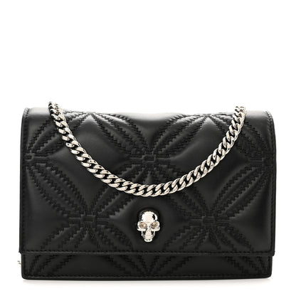 Alexander McQueen Lambskin Floral Stitched Skull Mini Crossbody Bag Black 1 of 9