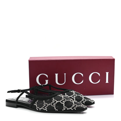 Gucci Tela Retino Kid Scamosciato Crystal GG Monogram Square Demi Ballet Flats 36 Black 9 of 9
