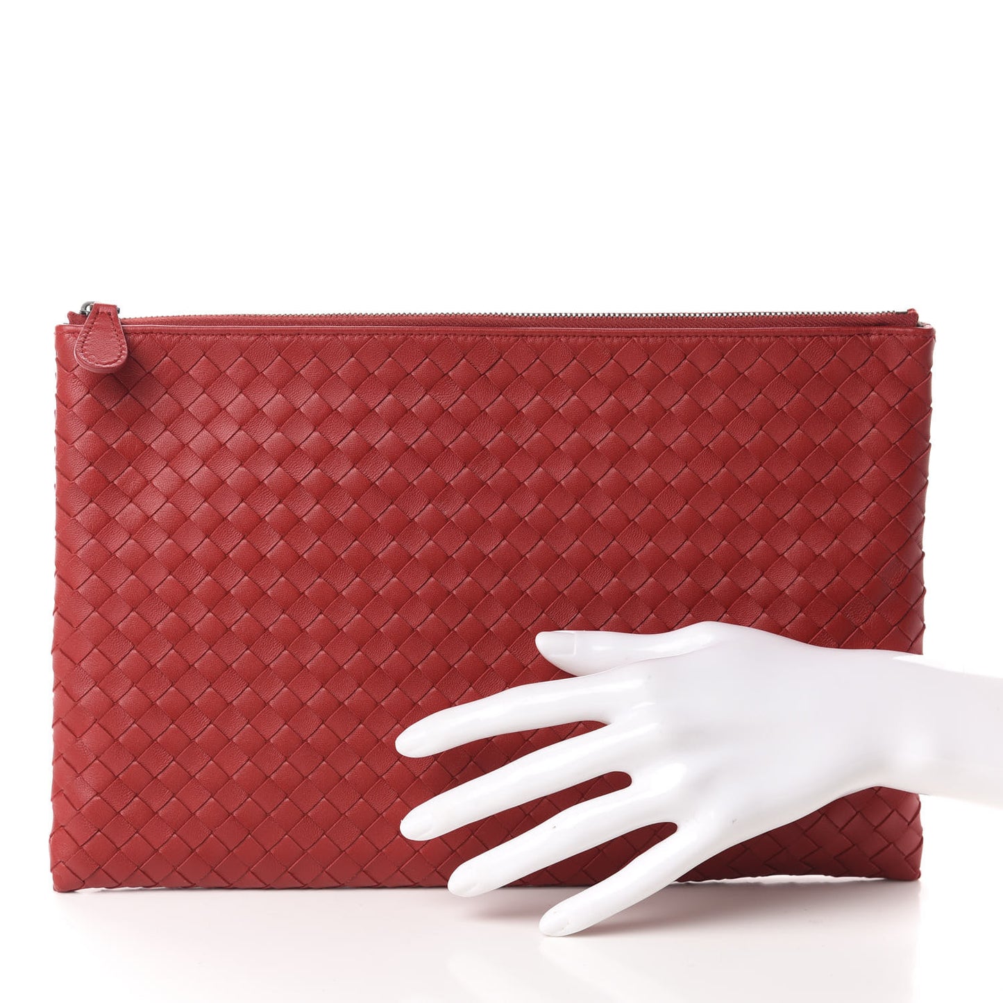 Nappa Intrecciato Large Flat Zip Biletto Pouch Red