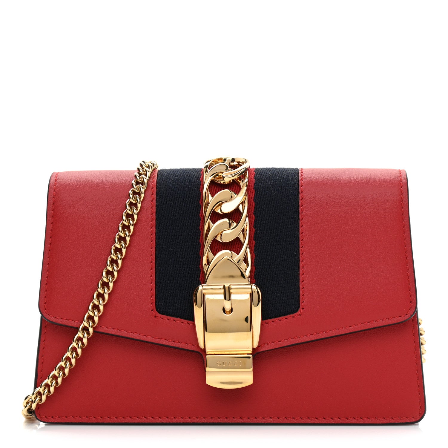 Gucci Calfskin Super Mini Sylvie Chain Shoulder Bag Hibiscus Red 1 of 8