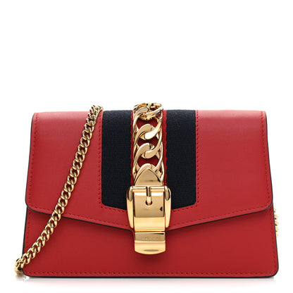 Gucci Calfskin Super Mini Sylvie Chain Shoulder Bag Hibiscus Red 1 of 8