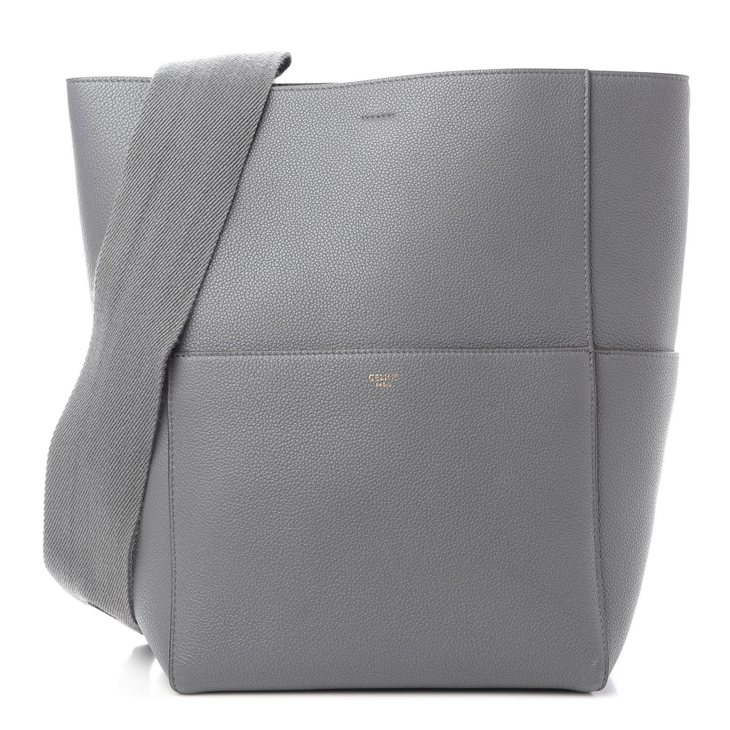 Soft Grained Calfskin Sangle Bucket Bag Grey