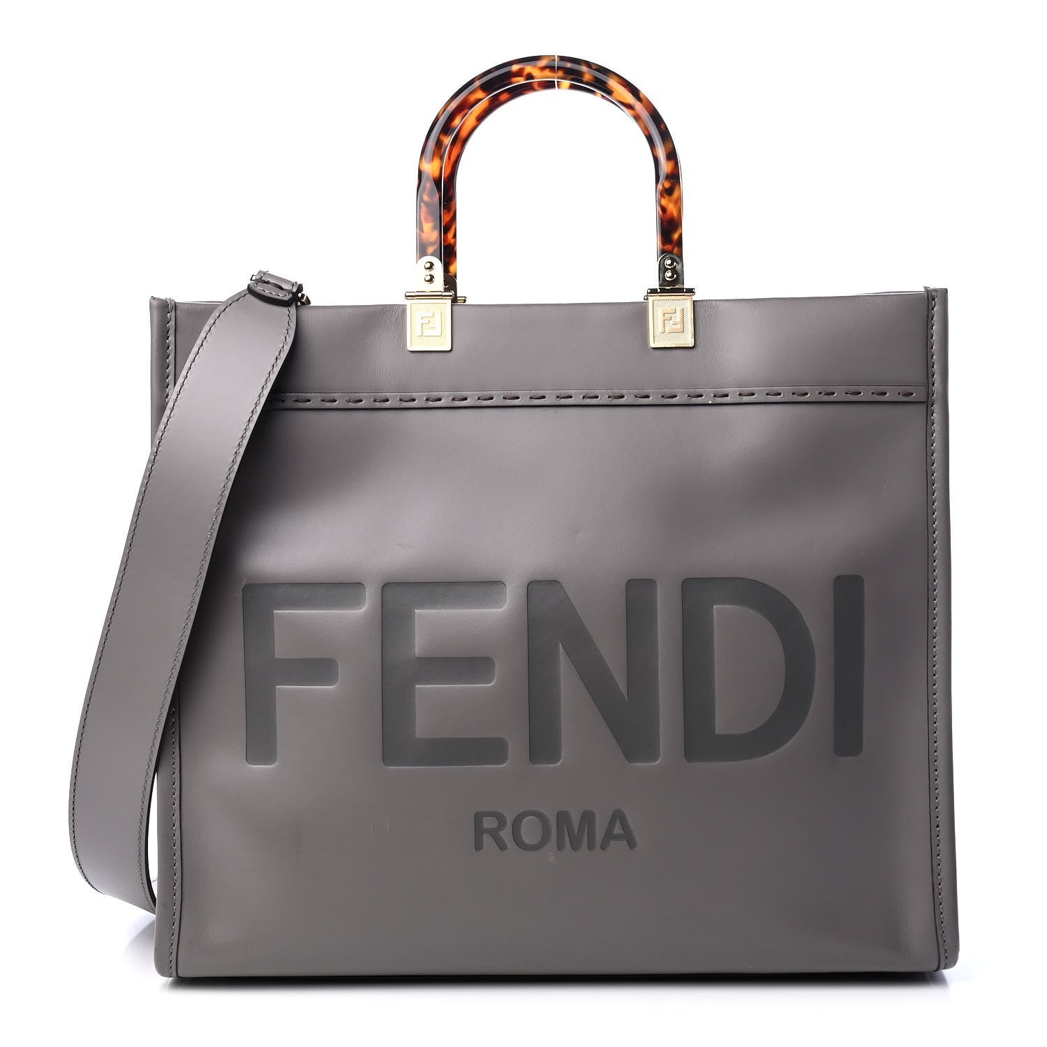 Fendi Vitello King Plexiglass Logo Embossed Medium Fendi Sunshine Shopper Tote Moon 1 of 10