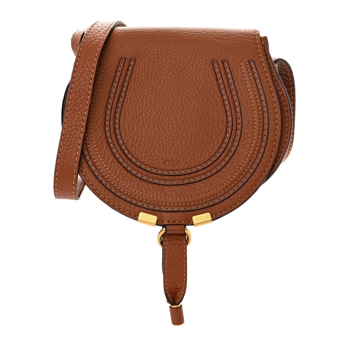 Grained Calfskin Small Marcie Saddle Bag Tan