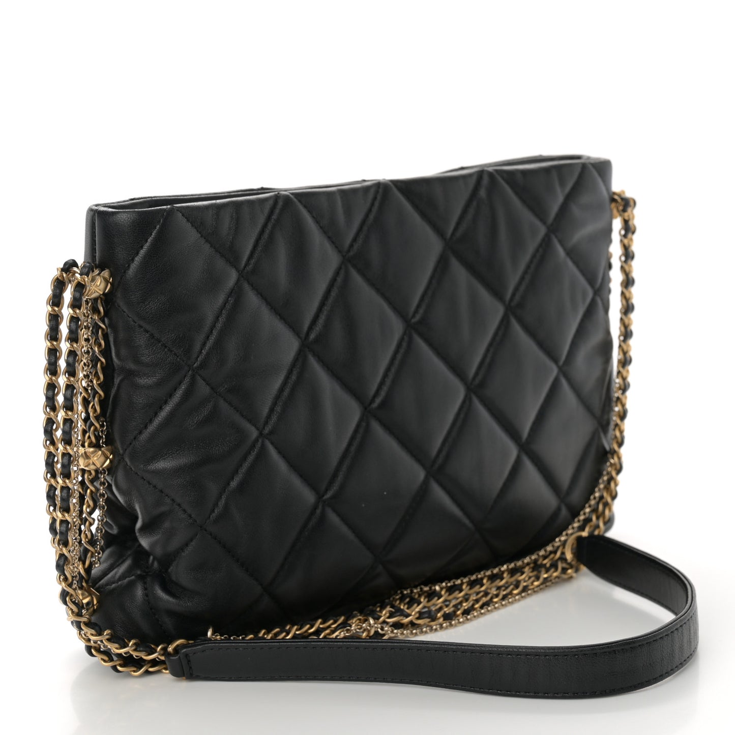 Lambskin Quilted Crush on Chains Hobo Black