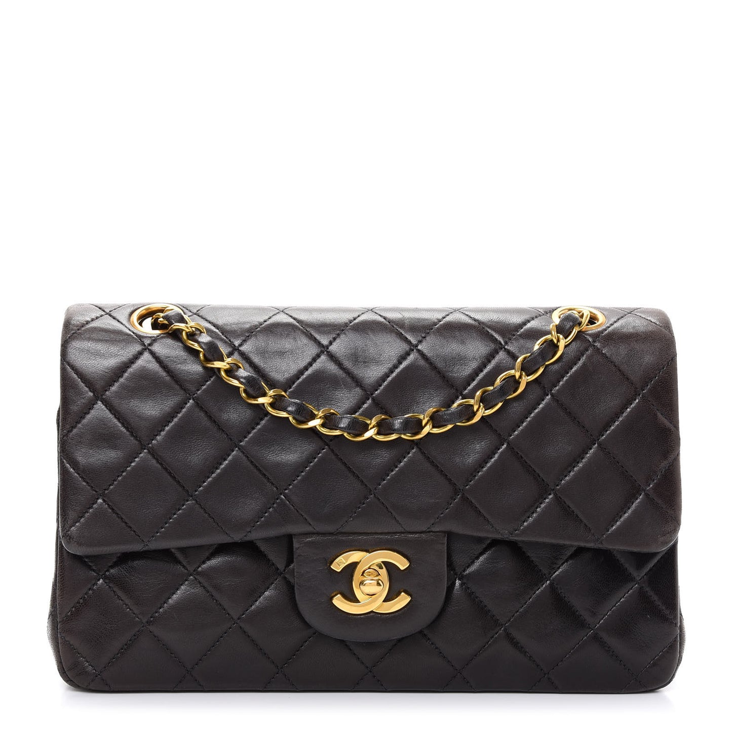 Lambskin Quilted Small Double Flap Dark Brown
