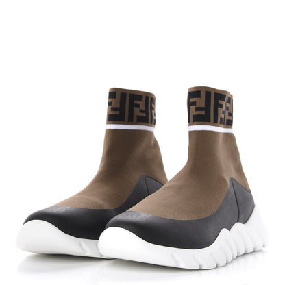 Fendi Stretch Knit Jacquard FF Reloaded Mens High Top Sock Sneakers 5 Tobacco Black 3 of 10