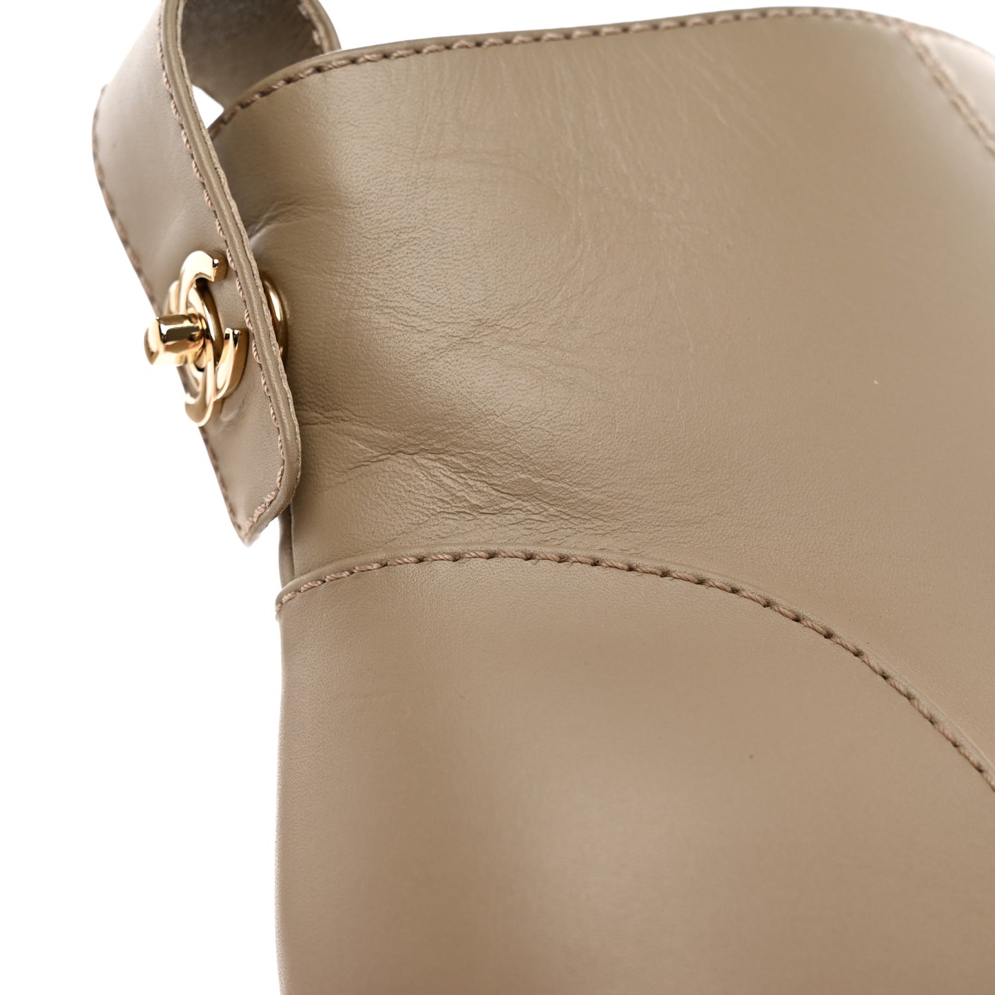 Calfskin CC Turnlock Lace Up Boots 38.5 Beige