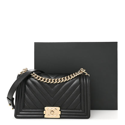 Chanel Caviar Chevron Quilted Medium Boy Flap Black 11 of 11