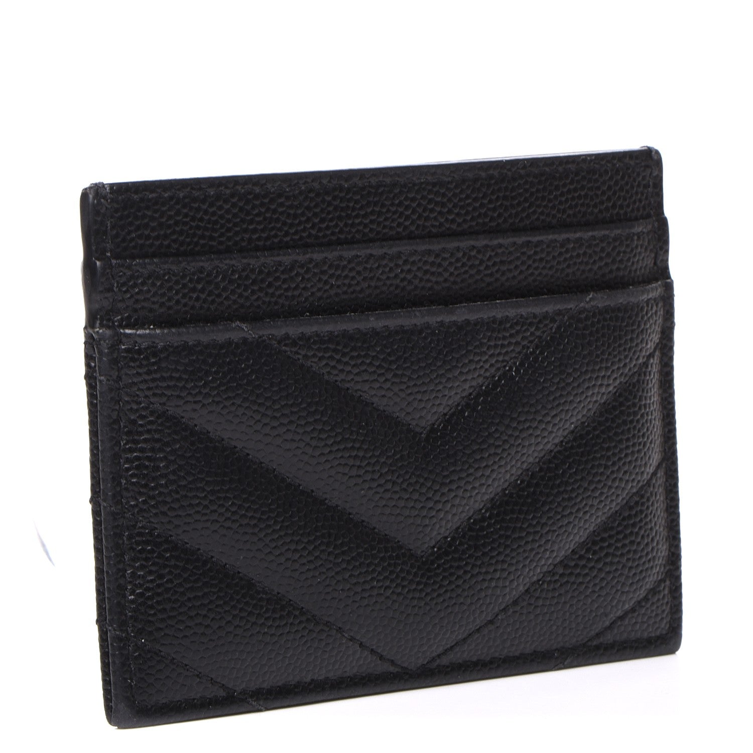 Saint Laurent Grain De Poudre Matelasse Chevron Monogram Credit Card Case Black 3 of 5