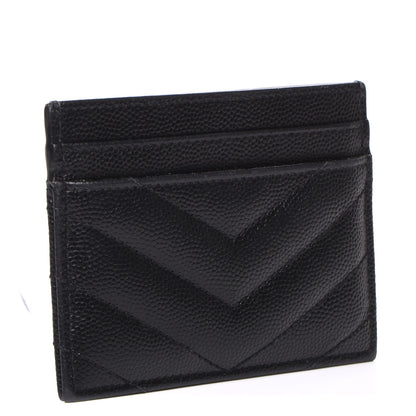 Saint Laurent Grain De Poudre Matelasse Chevron Monogram Credit Card Case Black 3 of 5