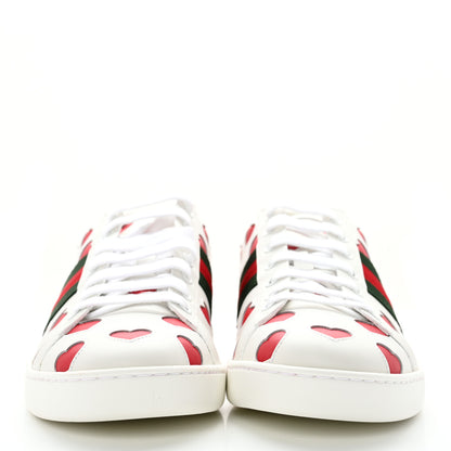 Gucci Calfskin Miro Soft Web Heart Cut Out Womens Ace Sneakers 41 White Light Hibiscus Red New Shamarock 2 of 12