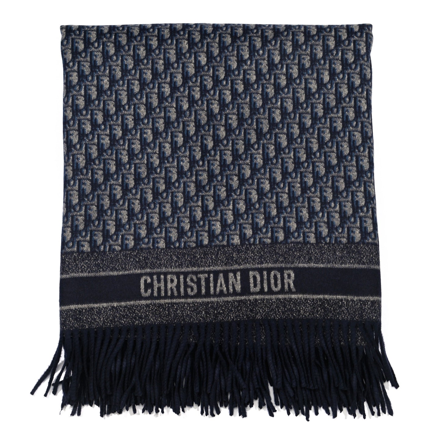 Cashmere Wool CD Oblique Throw Blanket Blue