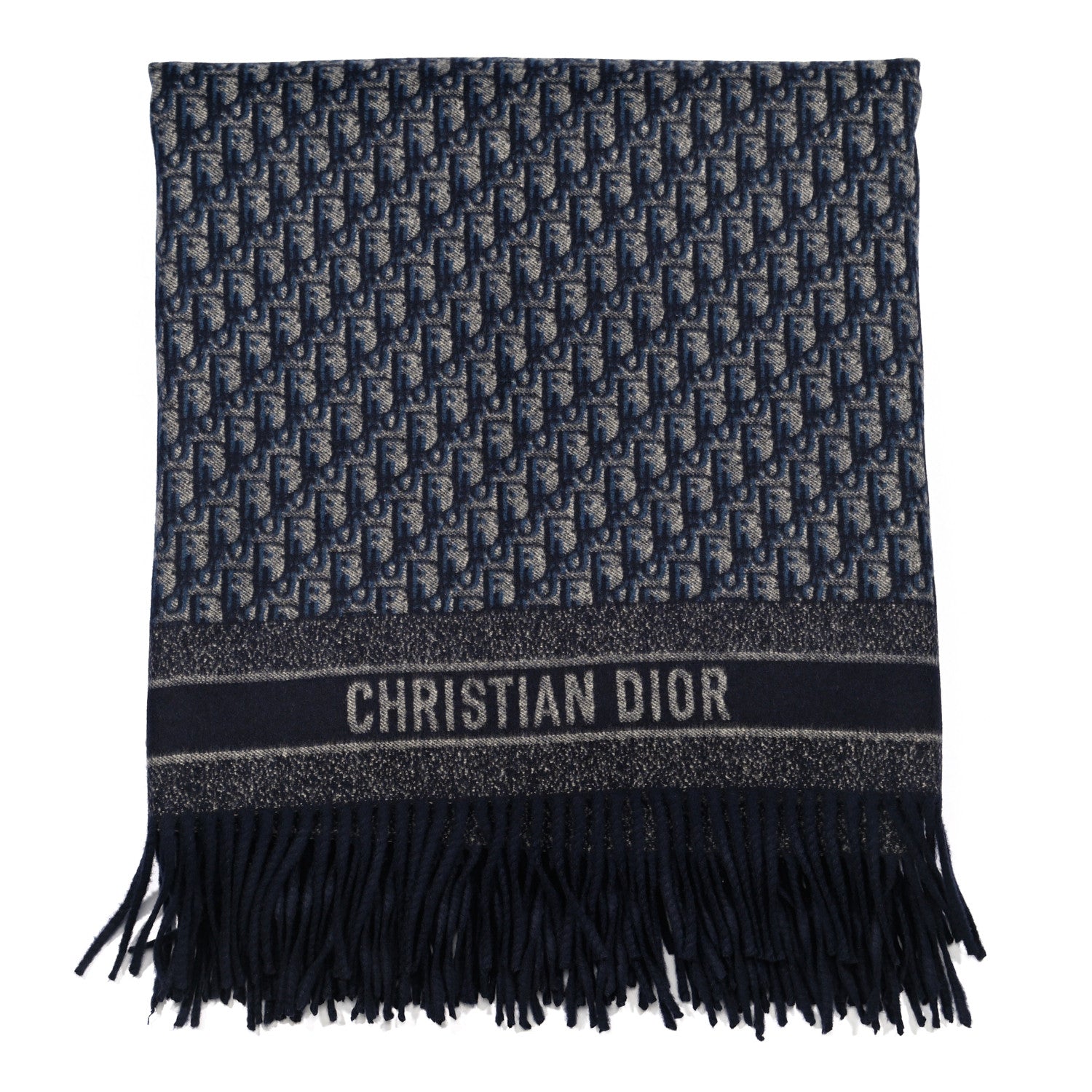 Christian Dior Cashmere Wool CD Oblique Throw Blanket Blue 1 of 3