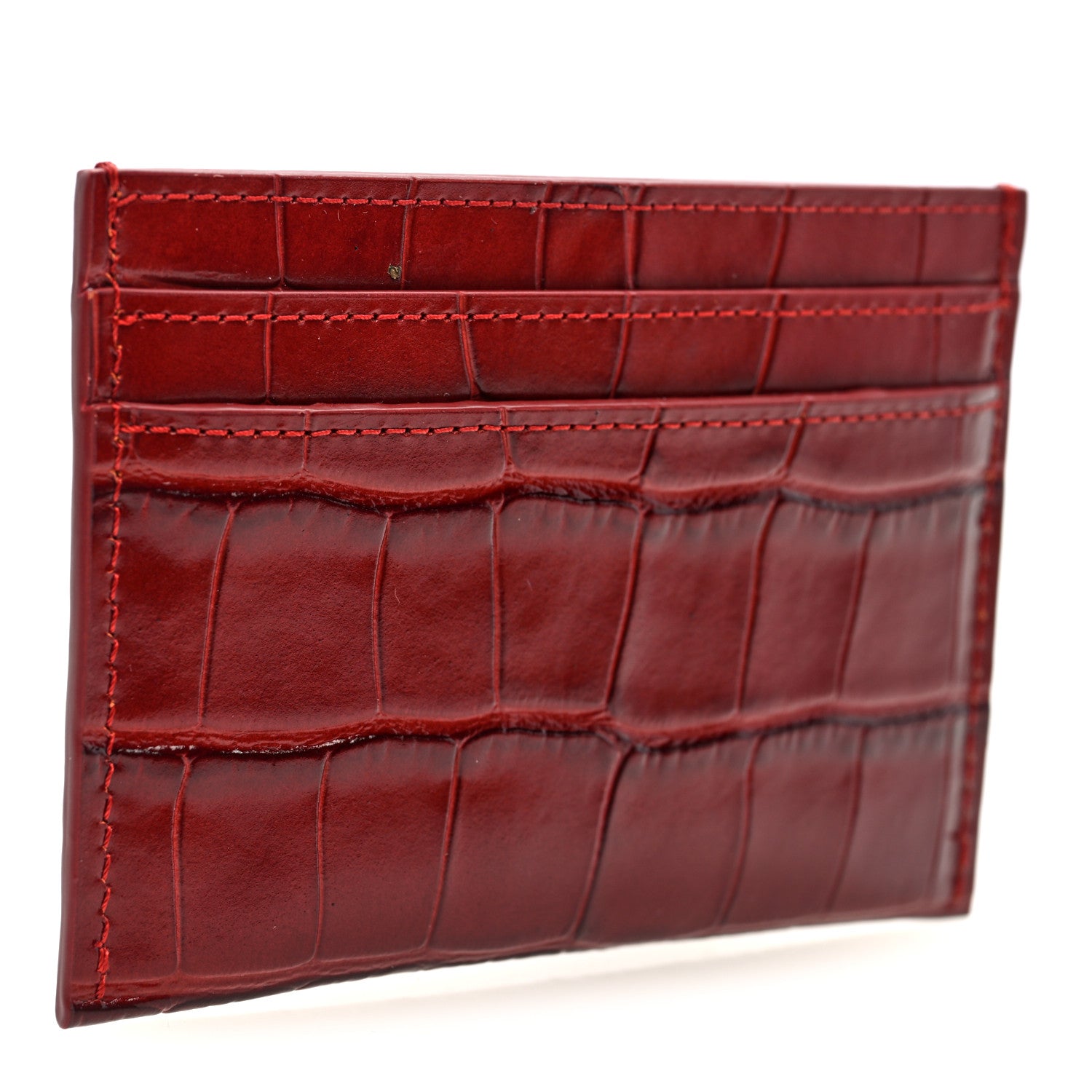 CHANEL 名刺入れ カードケース ビコローレ ギャランティカード付き レッド Chanel Calfskin Crocodile Embossed Crococo Card Holder Burgundy