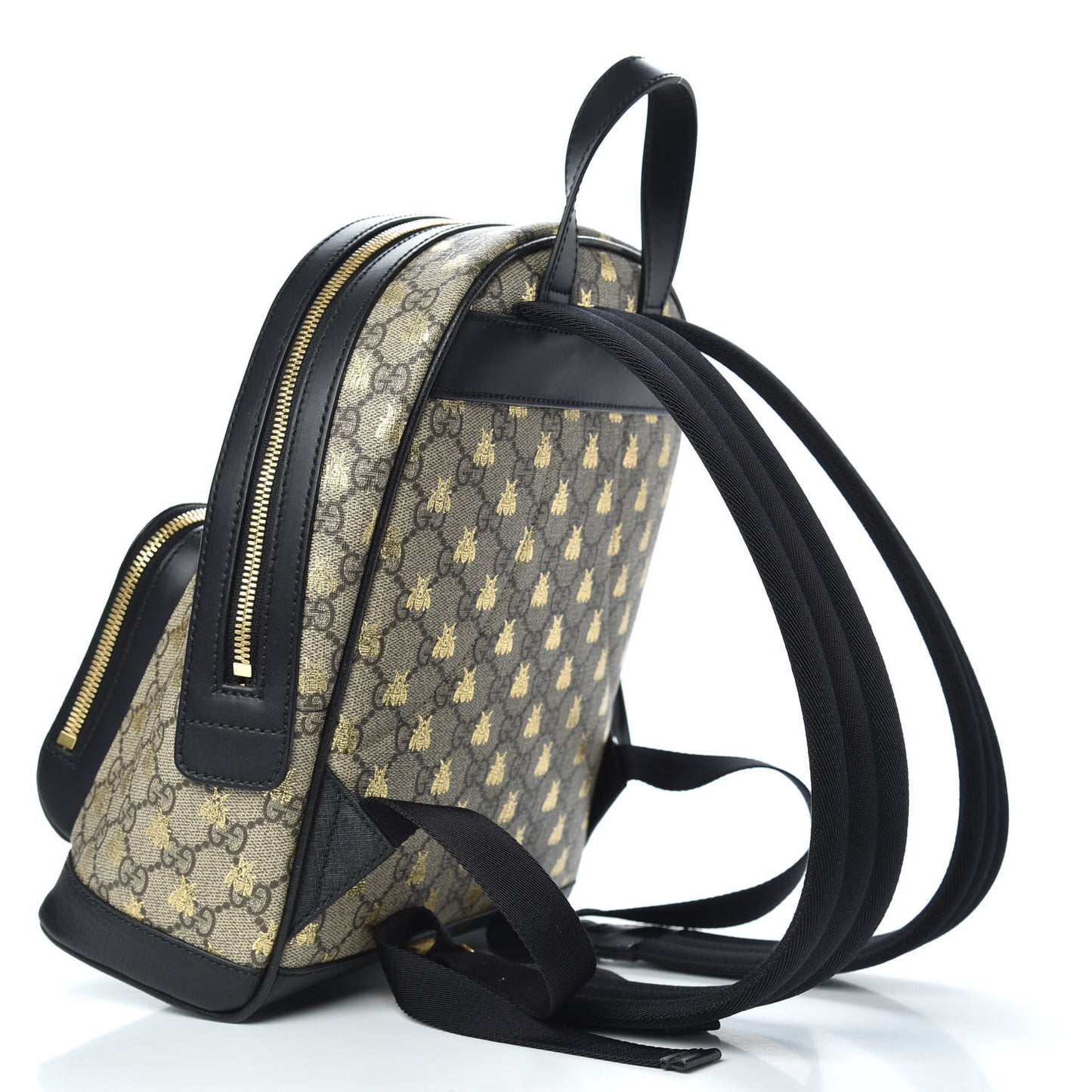 GG Supreme Monogram Bees Print Small Day Backpack Beige Oro Black
