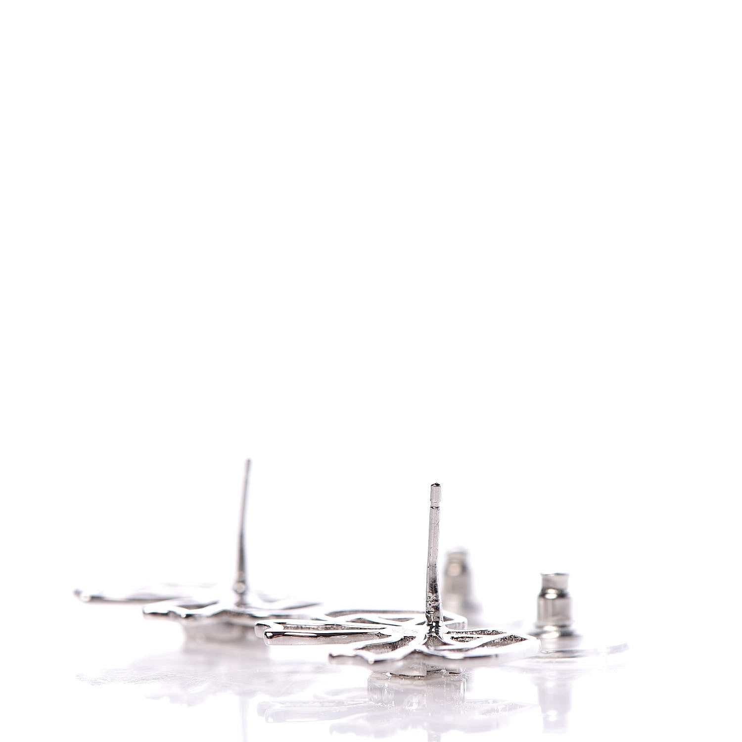 Chanel Crystal CC Bow Earrings Silver 3 of 4