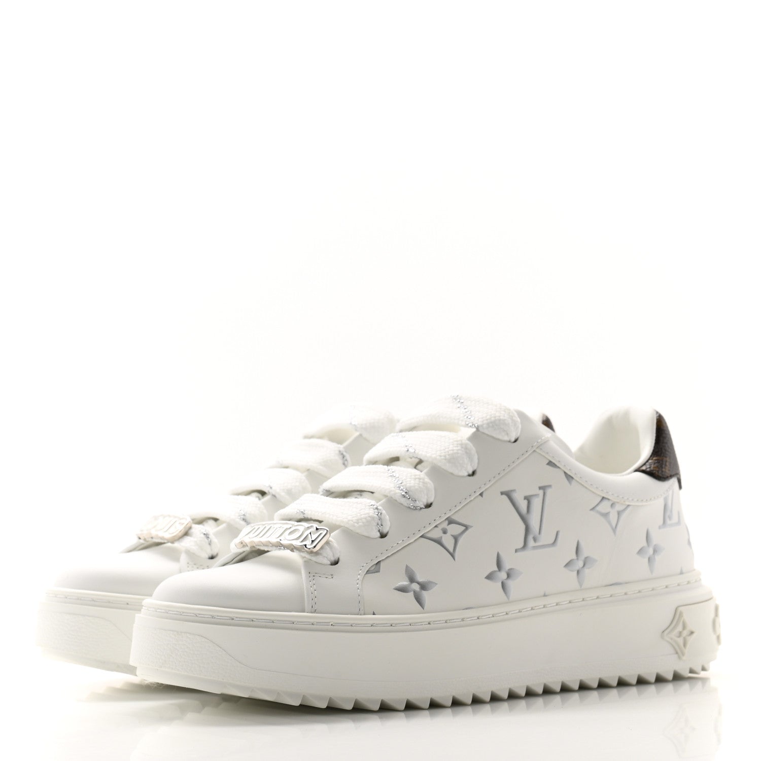 Louis Vuitton Calfskin Monogram Debossed Time Out Sneakers 35.5 White Silver 3 of 9