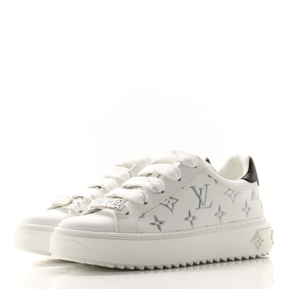 Louis Vuitton Calfskin Monogram Debossed Time Out Sneakers 35.5 White Silver 3 of 9