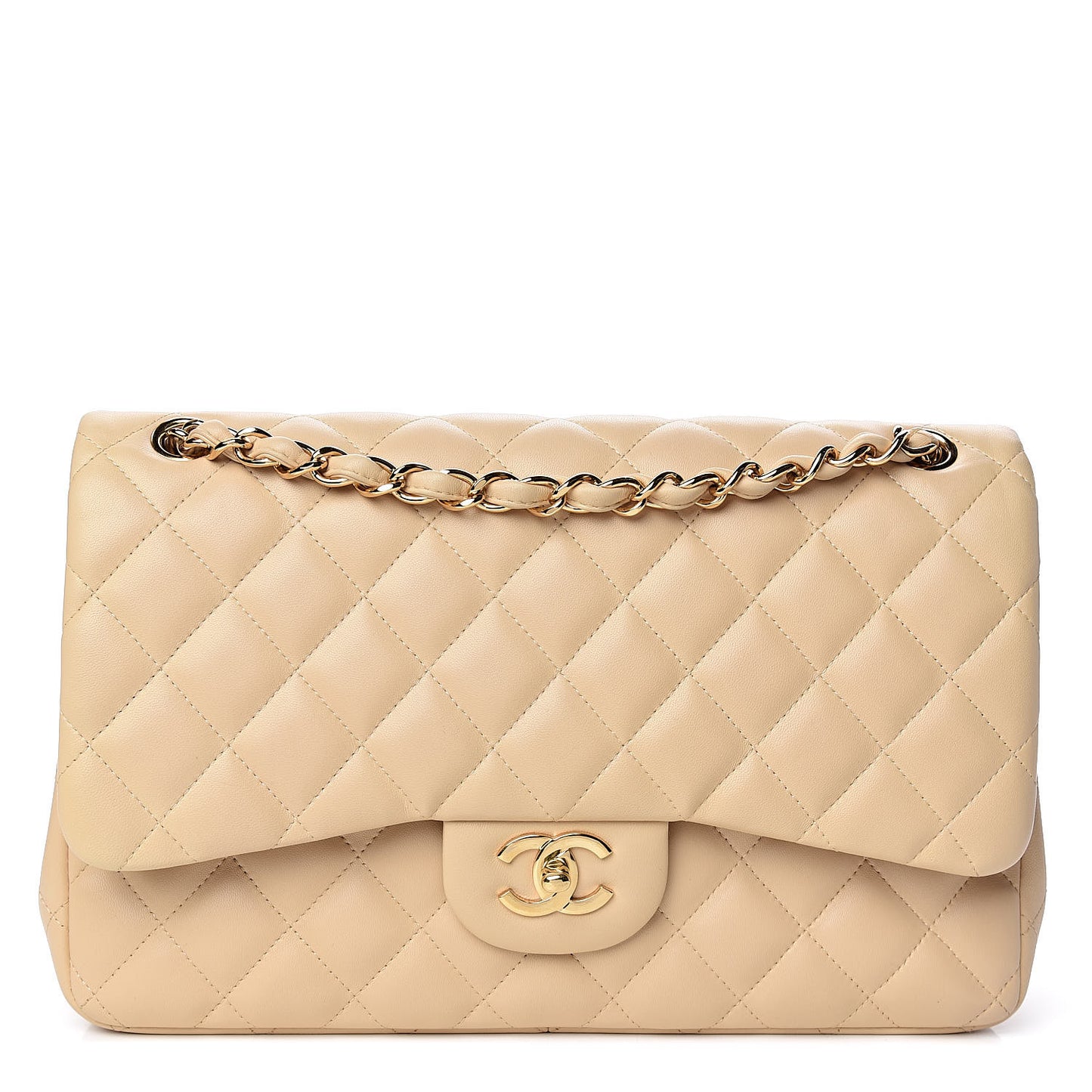 Lambskin Quilted Jumbo Double Flap Beige Clair