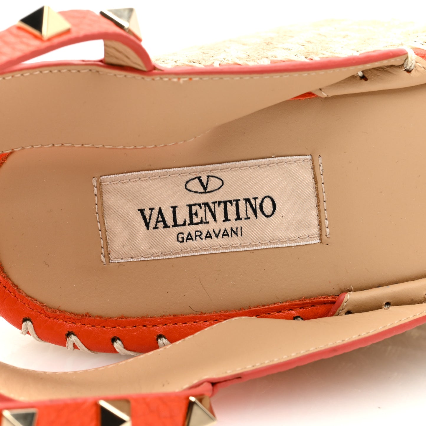 Grained Calfskin Rockstud Ankle Strap Espadrille Wedge Sandals 40 Titian Natural